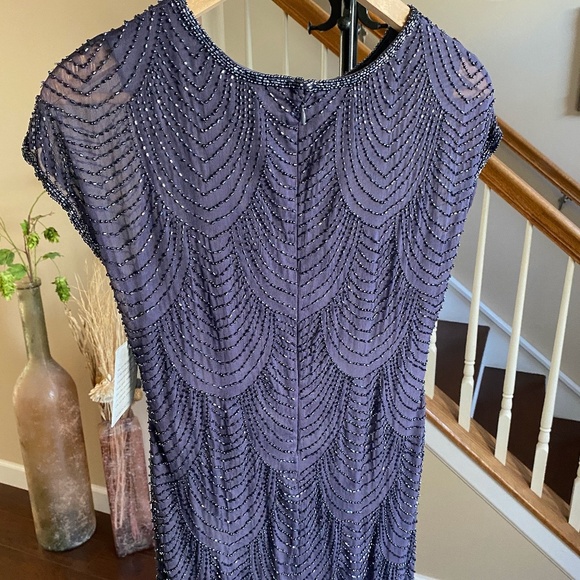 Pisarro Nights NWT Beaded Cap Sleeve Cocktail Dress Slate Purple Lined Size 2 - Picture 6 of 16